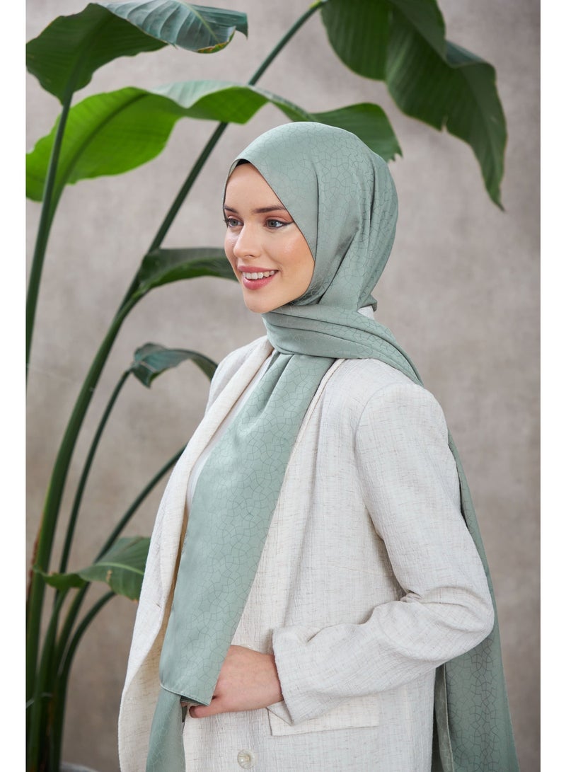 Soft Silky Jacquard Hijab Shawl with Chic Pattern – Cotton-Viscose Blend – Sea Green - Image 4