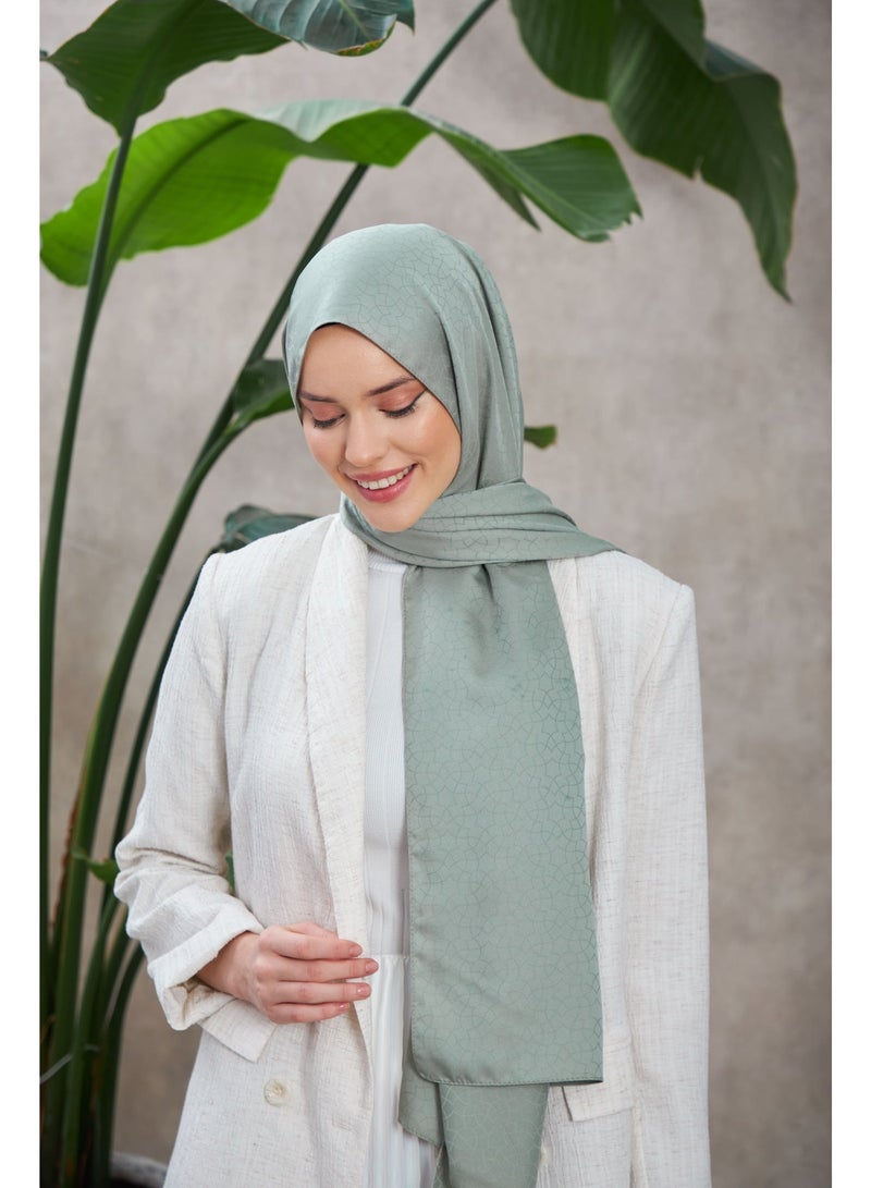 Soft Silky Jacquard Hijab Shawl with Chic Pattern – Cotton-Viscose Blend – Sea Green - Image 2