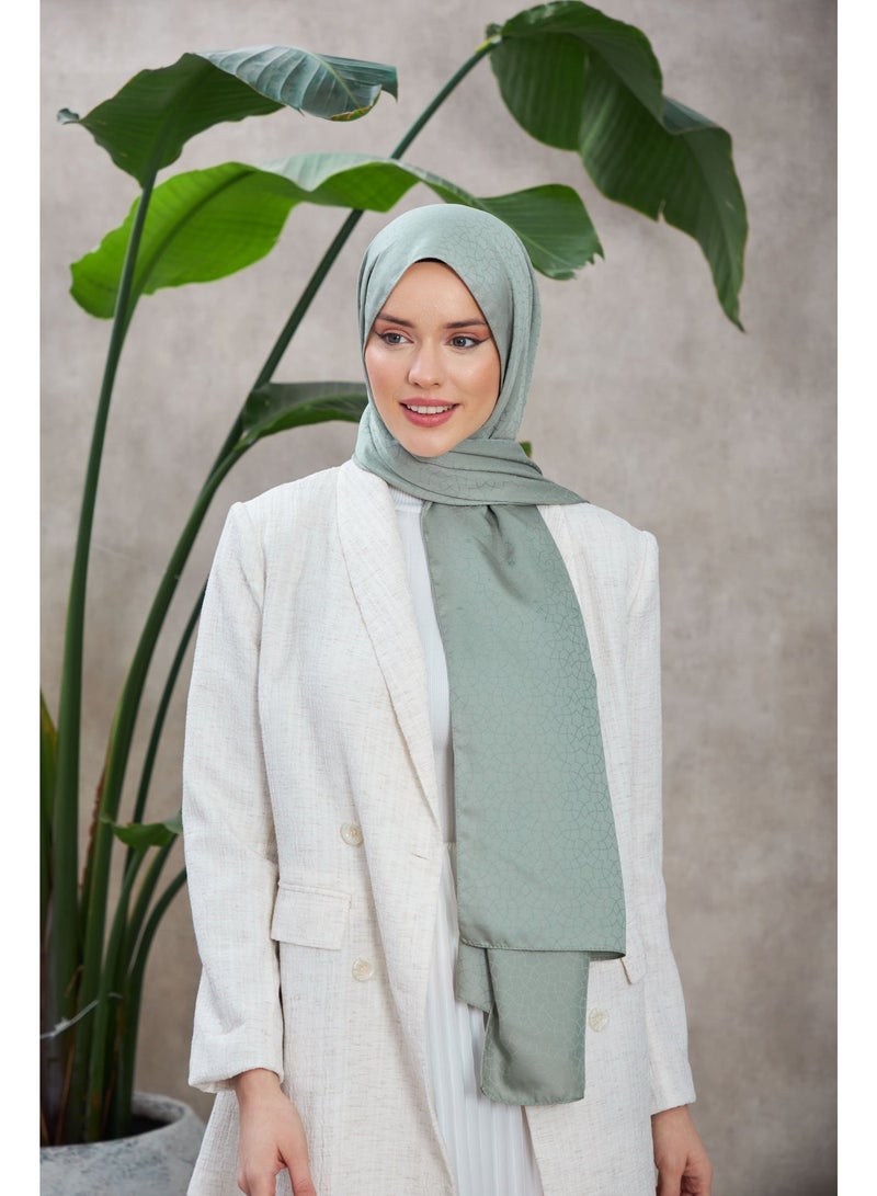 Soft Silky Jacquard Hijab Shawl with Chic Pattern – Cotton-Viscose Blend – Sea Green - Image 5