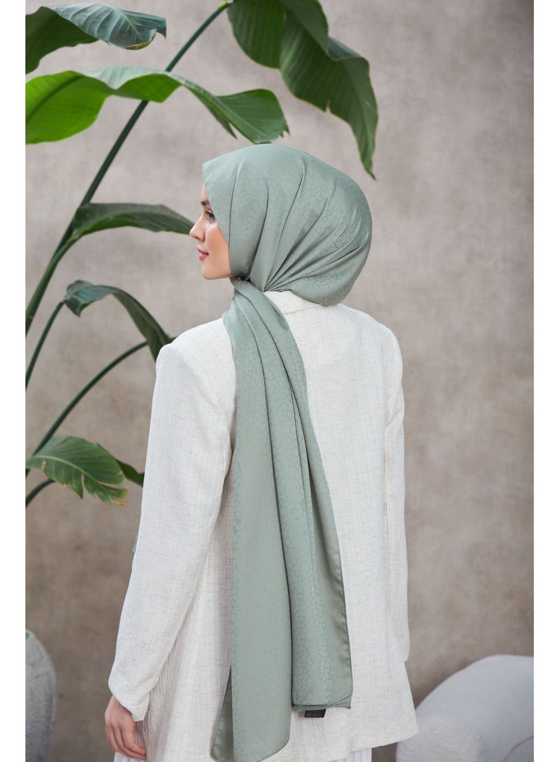 Soft Silky Jacquard Hijab Shawl with Chic Pattern – Cotton-Viscose Blend – Sea Green - Image 3