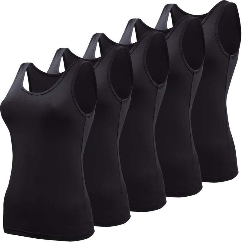BQTQ 5 Pcs Basic Tank Tops for Women Undershirt Tank Top Sleeveless Under Shirts, S Black - Image 1