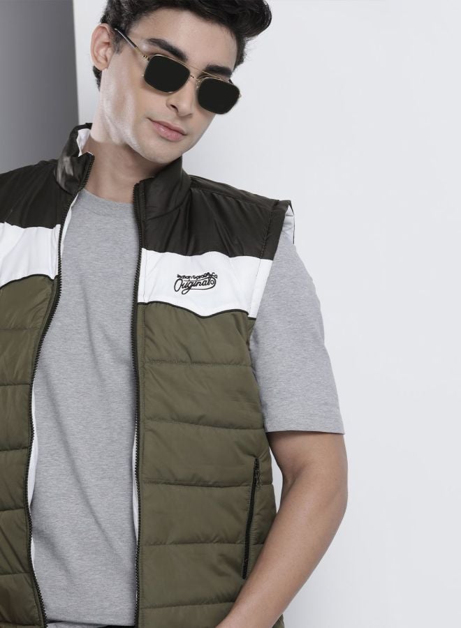 The Indian Garage Co Men Slim Fit Colour Blocked High Neck Sleeveless Jacket - Image 1