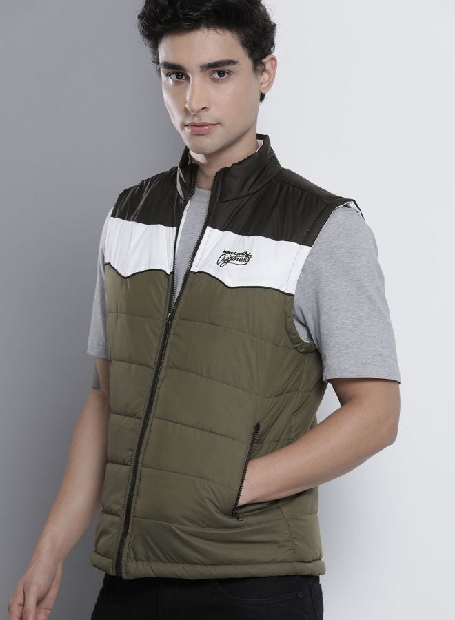 The Indian Garage Co Men Slim Fit Colour Blocked High Neck Sleeveless Jacket - Image 3