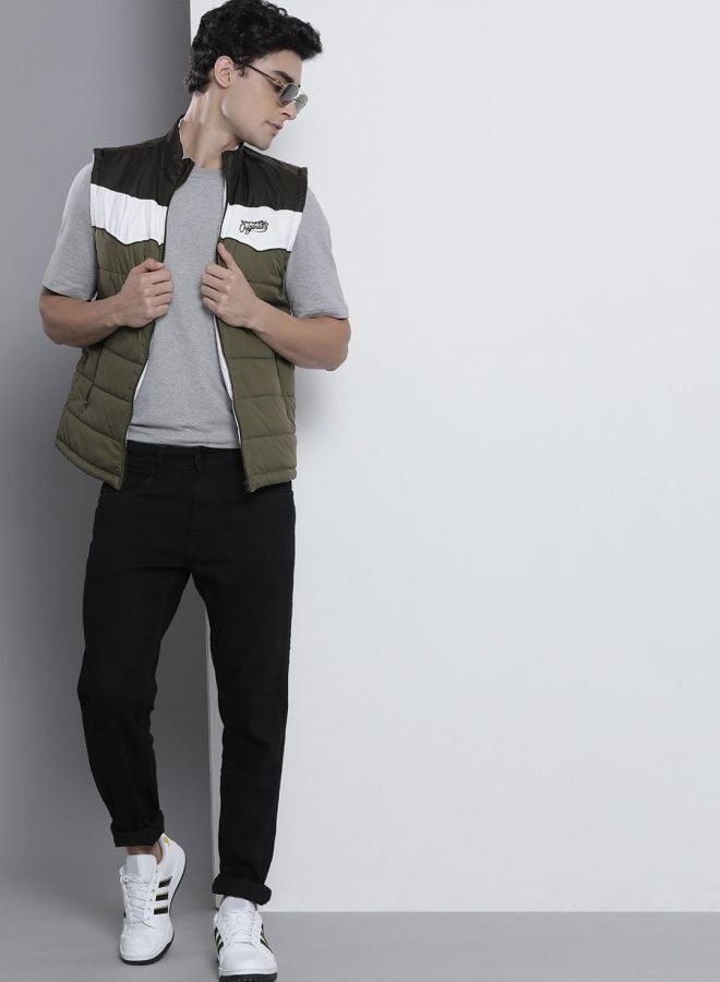 The Indian Garage Co Men Slim Fit Colour Blocked High Neck Sleeveless Jacket - Image 4