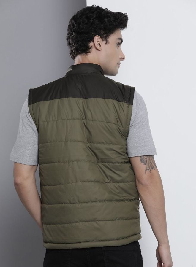 The Indian Garage Co Men Slim Fit Colour Blocked High Neck Sleeveless Jacket - Image 2