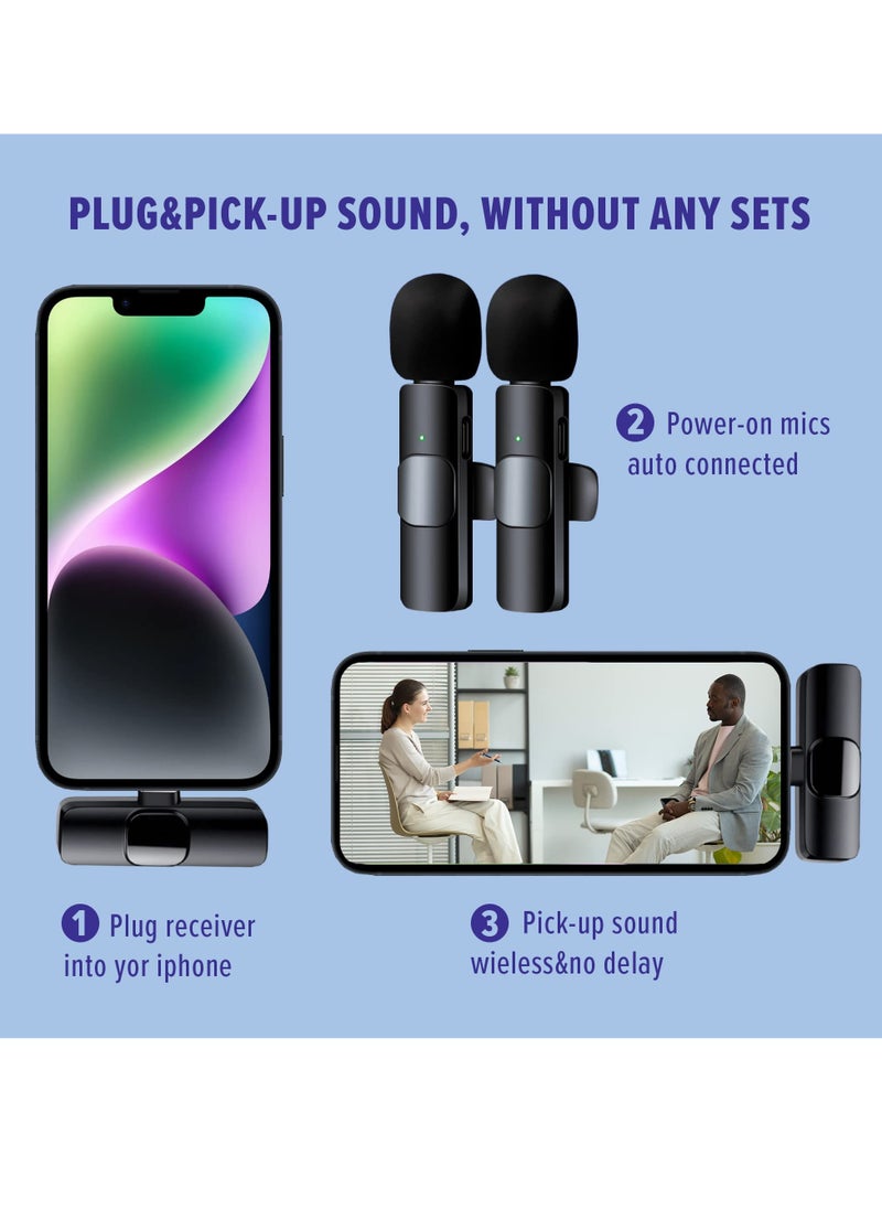 Houmt - Wireless Microphone for iPhone 2 PCS Mini Microphone iPhone Microphone for Video Recording Wireless Lavalier Mic iPhone Professional Wireless Lapel Microphone - Image 1