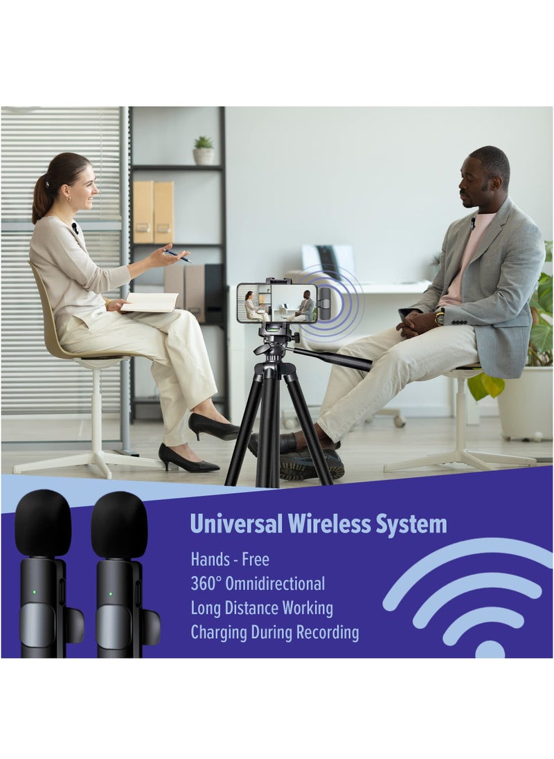 Houmt - Wireless Microphone for iPhone 2 PCS Mini Microphone iPhone Microphone for Video Recording Wireless Lavalier Mic iPhone Professional Wireless Lapel Microphone - Image 1