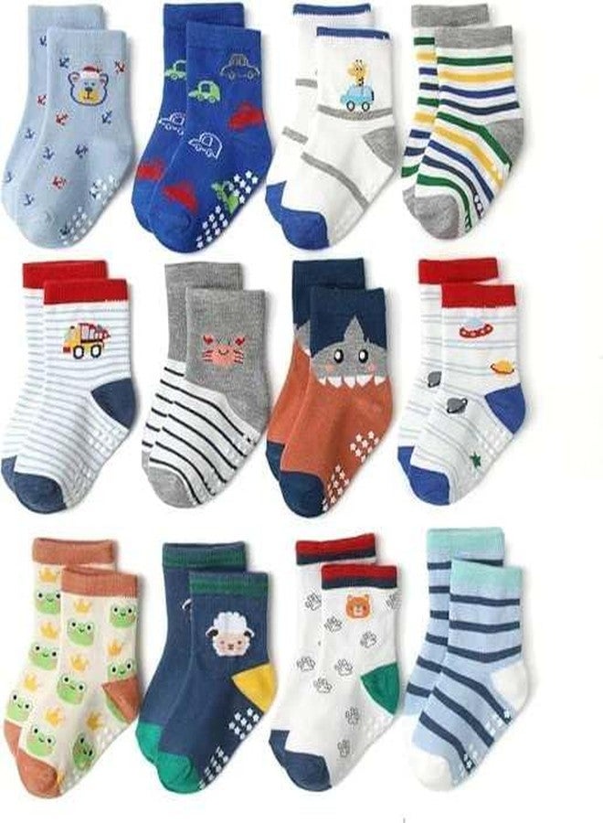 Shopping shots Baby boy Cotton Socks Anti Skid Socks boy Booties Multi Color and Designs Random Colors (Pack 6, 2-4Year)