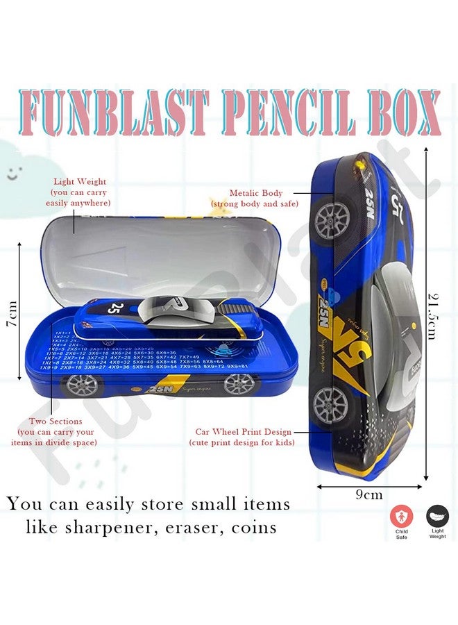 فنبلاست صندوق أقلام معدني على شكل سيارة من FunBlast للأطفال - حافظة أقلام معدنية مزدوجة الطبقات للأطفال الأولاد/حافظة أقلام للطلاب والمستلزمات المدرسية - منظم مجموعة القرطاسية هدية عيد ميلاد للأطفال (أزرق) - Image 3