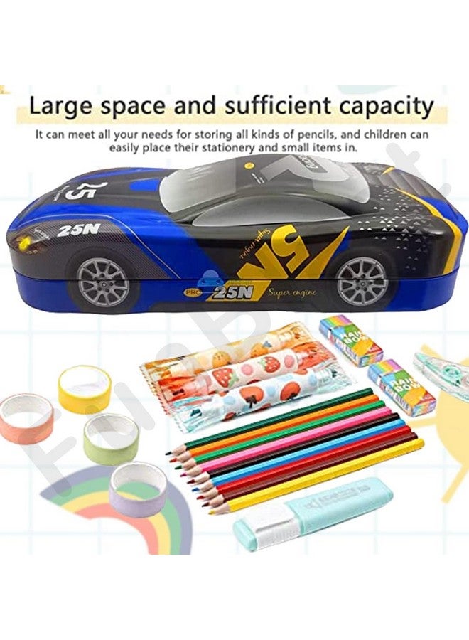 فنبلاست صندوق أقلام معدني على شكل سيارة من FunBlast للأطفال - حافظة أقلام معدنية مزدوجة الطبقات للأطفال الأولاد/حافظة أقلام للطلاب والمستلزمات المدرسية - منظم مجموعة القرطاسية هدية عيد ميلاد للأطفال (أزرق) - Image 2