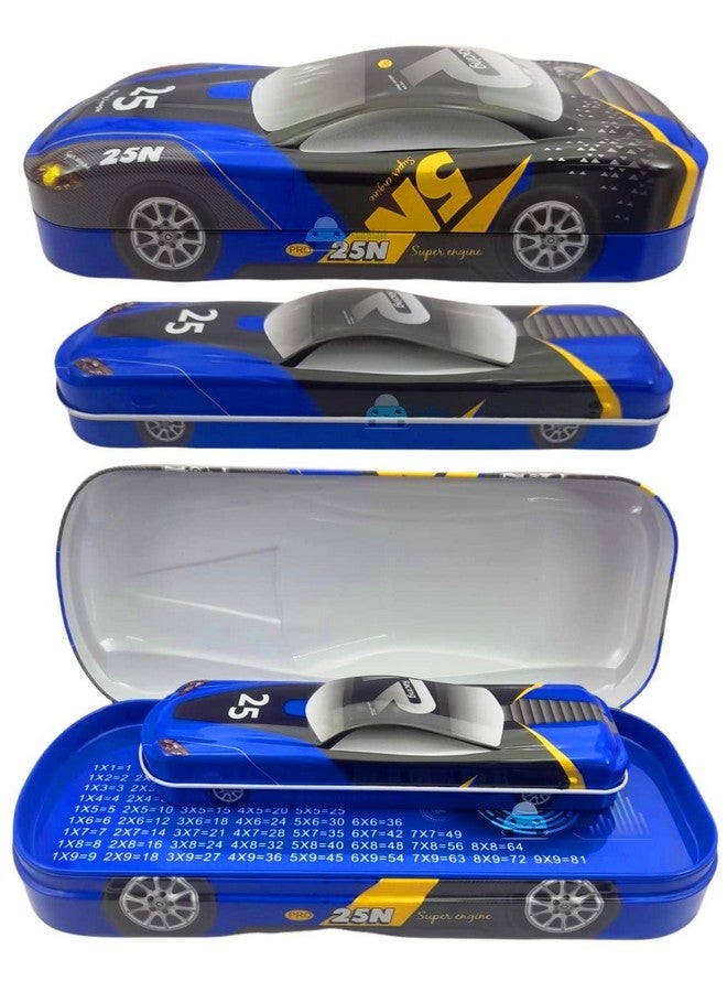فنبلاست صندوق أقلام معدني على شكل سيارة من FunBlast للأطفال - حافظة أقلام معدنية مزدوجة الطبقات للأطفال الأولاد/حافظة أقلام للطلاب والمستلزمات المدرسية - منظم مجموعة القرطاسية هدية عيد ميلاد للأطفال (أزرق) - Image 1