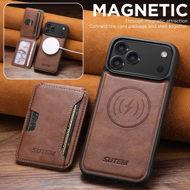 Suteni For Iphone Air M3 Card Bag Magsafe Cowhide Texture Leather Phone Case(Brown) - Image 4