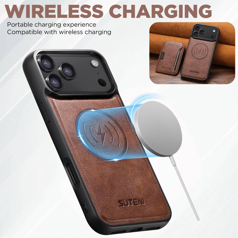 Suteni For Iphone Air M3 Card Bag Magsafe Cowhide Texture Leather Phone Case(Brown) - Image 3