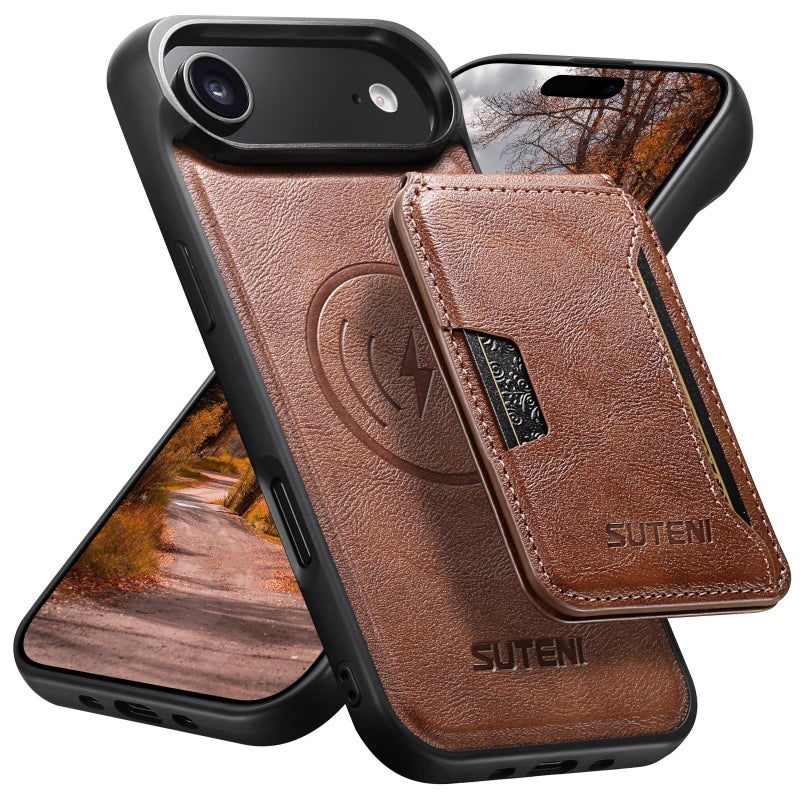 Suteni For Iphone Air M3 Card Bag Magsafe Cowhide Texture Leather Phone Case(Brown) - Image 1