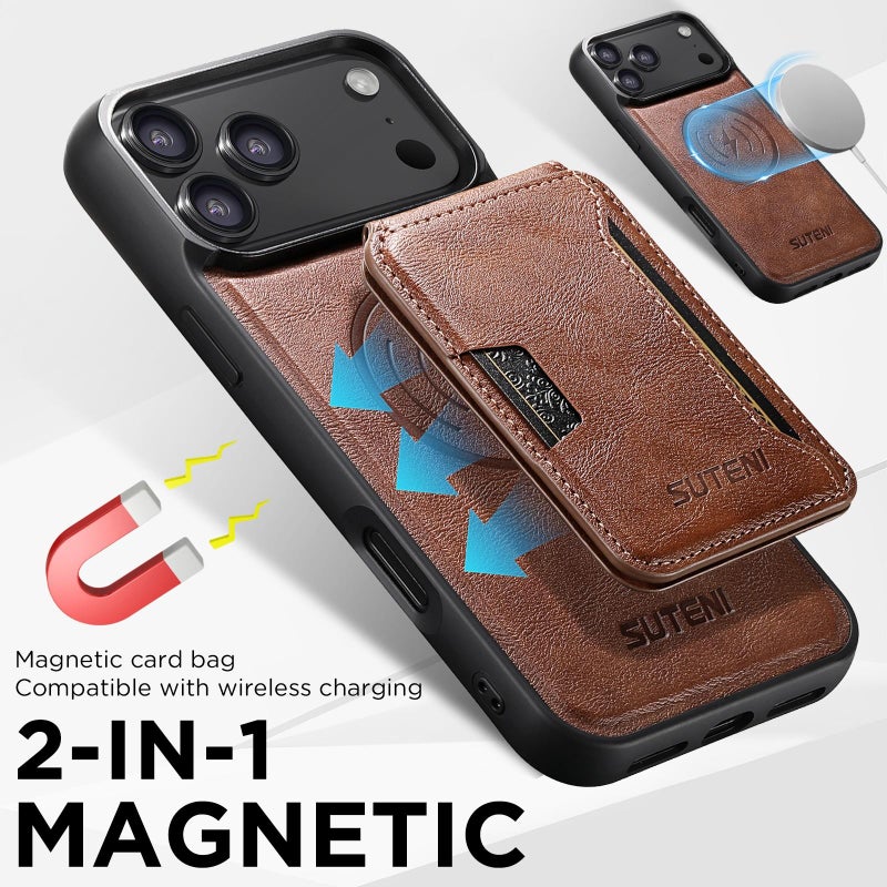 Suteni For Iphone Air M3 Card Bag Magsafe Cowhide Texture Leather Phone Case(Brown) - Image 5