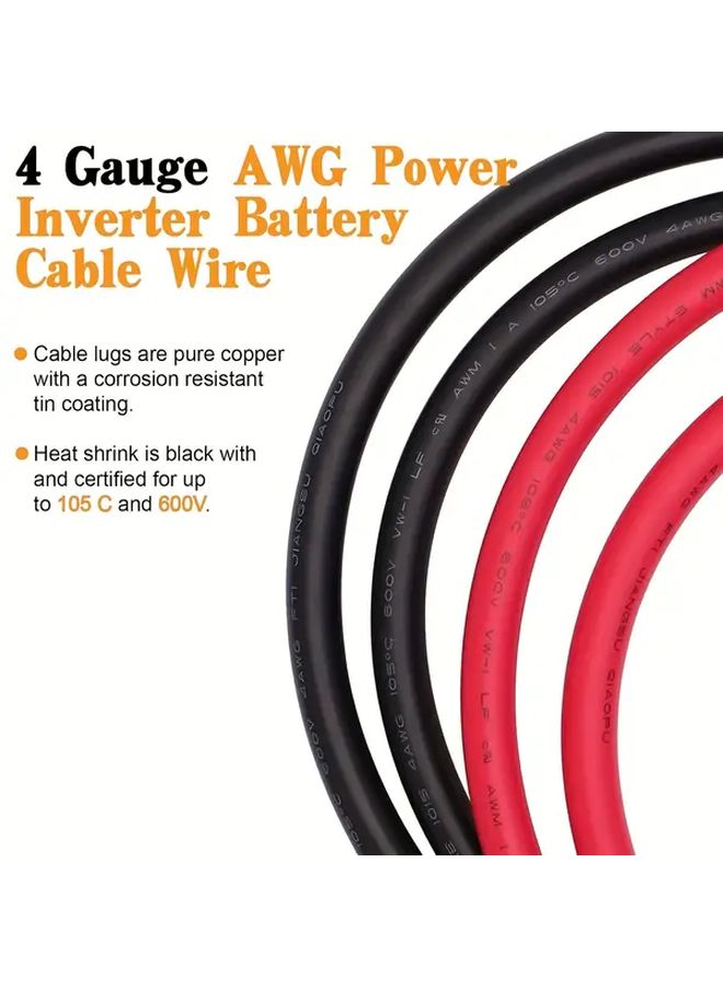 4 AWG كابل لحام OFC أحمر وأسود 3 28 قدم مع أنابيب الانكماش الحراري والمحطات - Image 1
