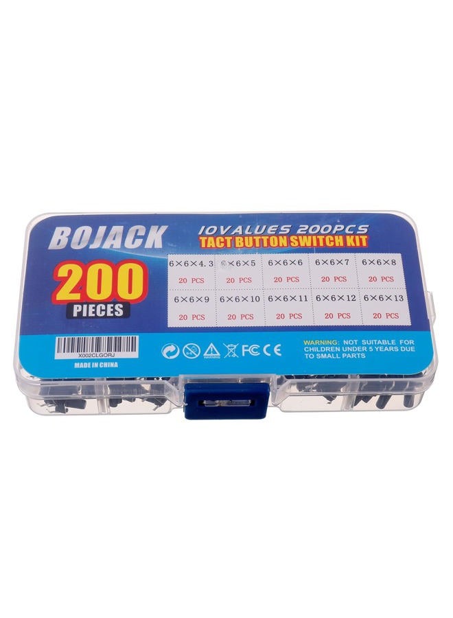BOJACK 10 Values 200Pcs 6X6Mm Tactile Button Switches 4 Pin Momentary Button Switches Assortment Kit - Image 3