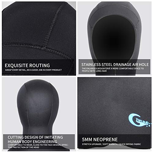 yonsub Diving Hood - Neoprene Wetsuit Dive Hood 3MM 5MM for Men Women Dive Cap Surfing Thermal Hood for Water Sports (5mm, S) - Image 3