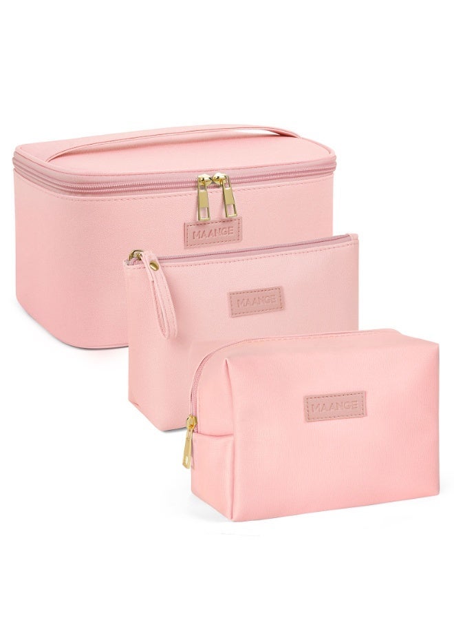 MAANGE Makeup bag set, 3-piece makeup bag set, large makeup organizer, travel makeup bag (pink) - Image 1