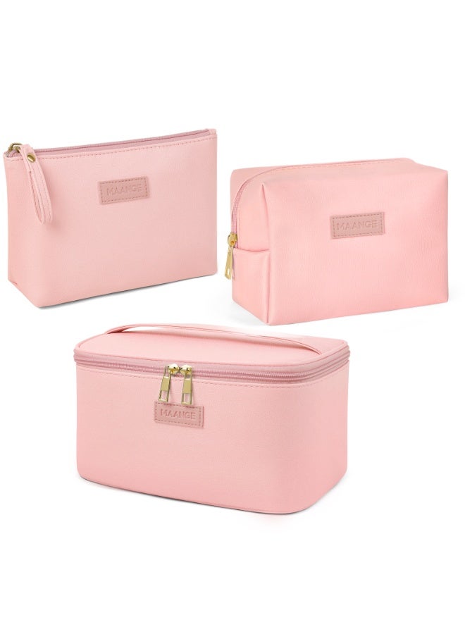 MAANGE Makeup bag set, 3-piece makeup bag set, large makeup organizer, travel makeup bag (pink) - Image 3