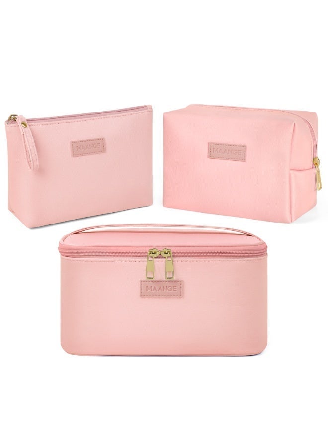 MAANGE Makeup bag set, 3-piece makeup bag set, large makeup organizer, travel makeup bag (pink) - Image 2