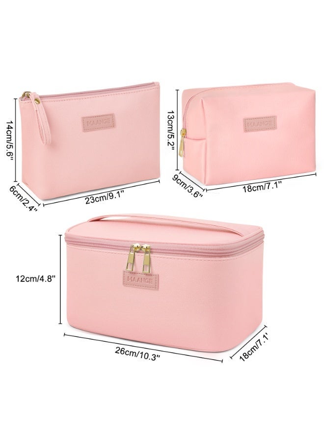 MAANGE Makeup bag set, 3-piece makeup bag set, large makeup organizer, travel makeup bag (pink) - Image 5