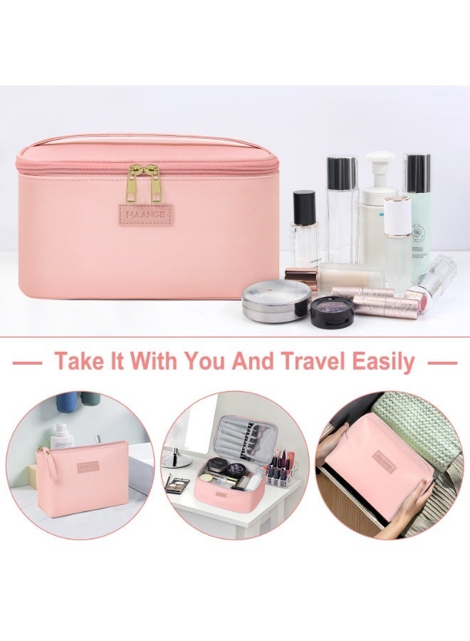 MAANGE Makeup bag set, 3-piece makeup bag set, large makeup organizer, travel makeup bag (pink) - Image 4