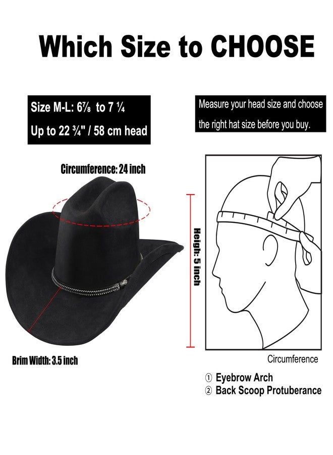 Foeran Western Cowboy Hat for Men Women,Shapeable Wide Brim Felt Fedora Classic Cowgirl Hats for Cowboys and Cowgirls,with bolo tie, Black-b, M-L - Image 4