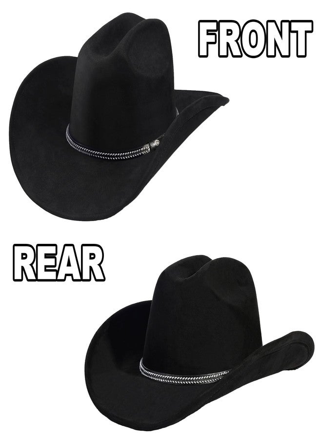 Foeran Western Cowboy Hat for Men Women,Shapeable Wide Brim Felt Fedora Classic Cowgirl Hats for Cowboys and Cowgirls,with bolo tie, Black-b, M-L - Image 3