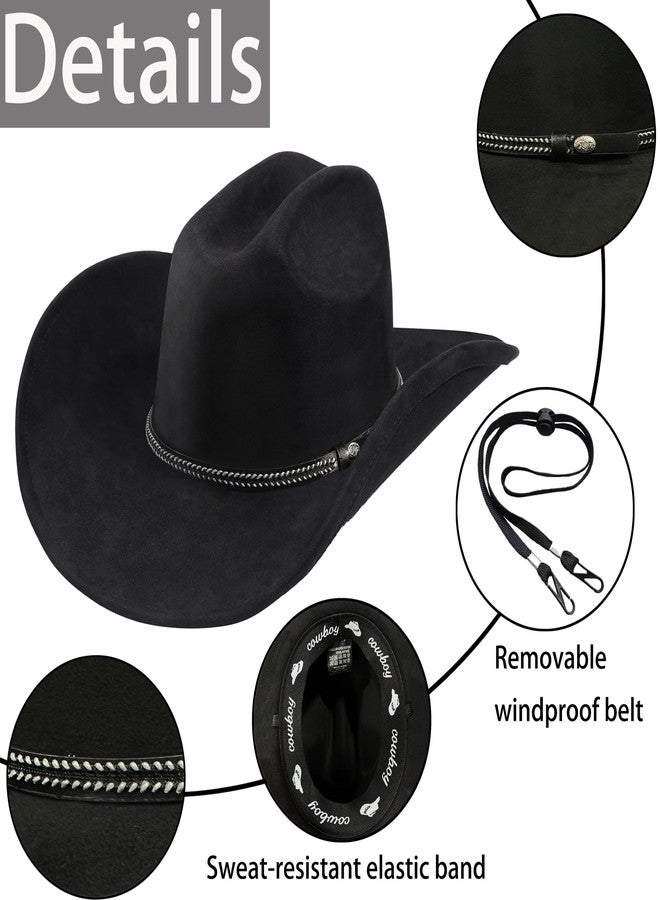Foeran Western Cowboy Hat for Men Women,Shapeable Wide Brim Felt Fedora Classic Cowgirl Hats for Cowboys and Cowgirls,with bolo tie, Black-b, M-L - Image 2