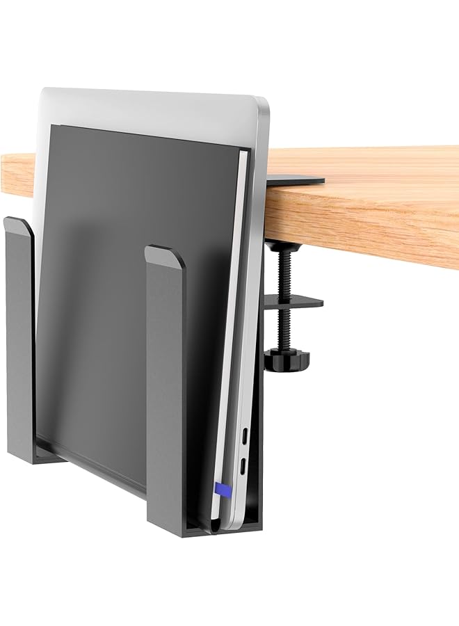 erorex Adjustable Desk Side Laptop Mount No Drill Desk Side Storage Organizer Metal Hanging Notebooks Desk Holder Punch Free Clamp On For Macbook Pro Documents With Anti Scratch Silicone  - Image 1