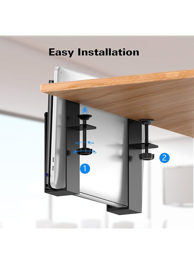 erorex Adjustable Desk Side Laptop Mount No Drill Desk Side Storage Organizer Metal Hanging Notebooks Desk Holder Punch Free Clamp On For Macbook Pro Documents With Anti Scratch Silicone  - Image 5