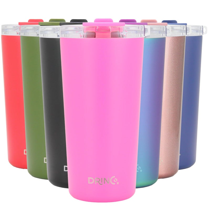 Drinco  20 oz Stainless Steel Tumbler  Double Walled Vacuum Insulated Mug With Lid 2 Straws For Hot  Cold Drinks 20oz Island Pink 20oz