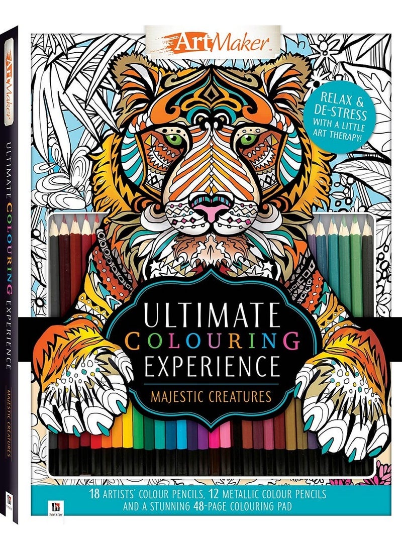 Hinkler مجموعة هينكلر لتجربة التلوين النهائية - مجموعة تلوين DIY للمبدعين تشمل 18 قلم تلوين فني، 12 قلم تلوين معدني، ودفتر تلوين مكون من 48 صفحة، تصاميم حيوانات مهيبة، أنشطة تلوين ممتعة، مجموعة فنون إبداعية