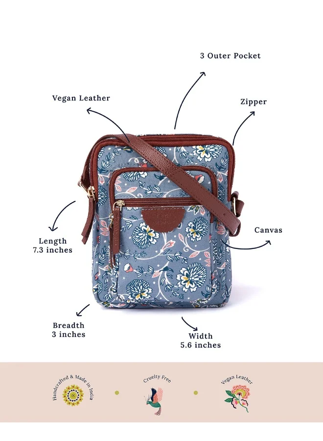 Chumbak TEAL BY CHUMBAK Crossbody Sling Bag for Women | Stylish Printed Canvas Box Sling bag | Multipurpose Daily use Bag for Office/College/Travel