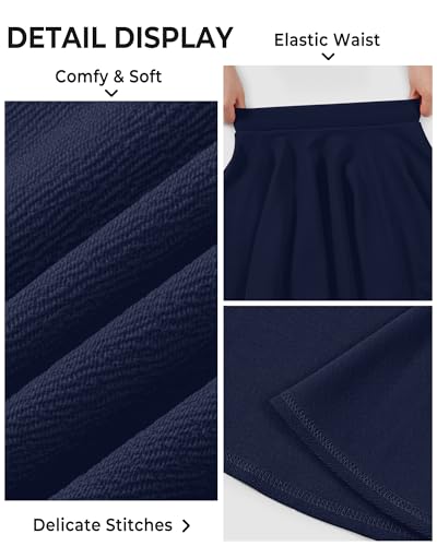 BOOPH Kids Girls Skirt Casual Mini Flare Plain Pleated Skater Uniform Skirts 12-13 Years Navy Blue - Image 4