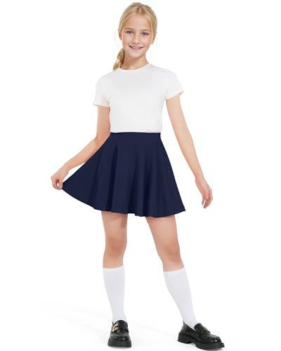 BOOPH Kids Girls Skirt Casual Mini Flare Plain Pleated Skater Uniform Skirts 12-13 Years Navy Blue - Image 2