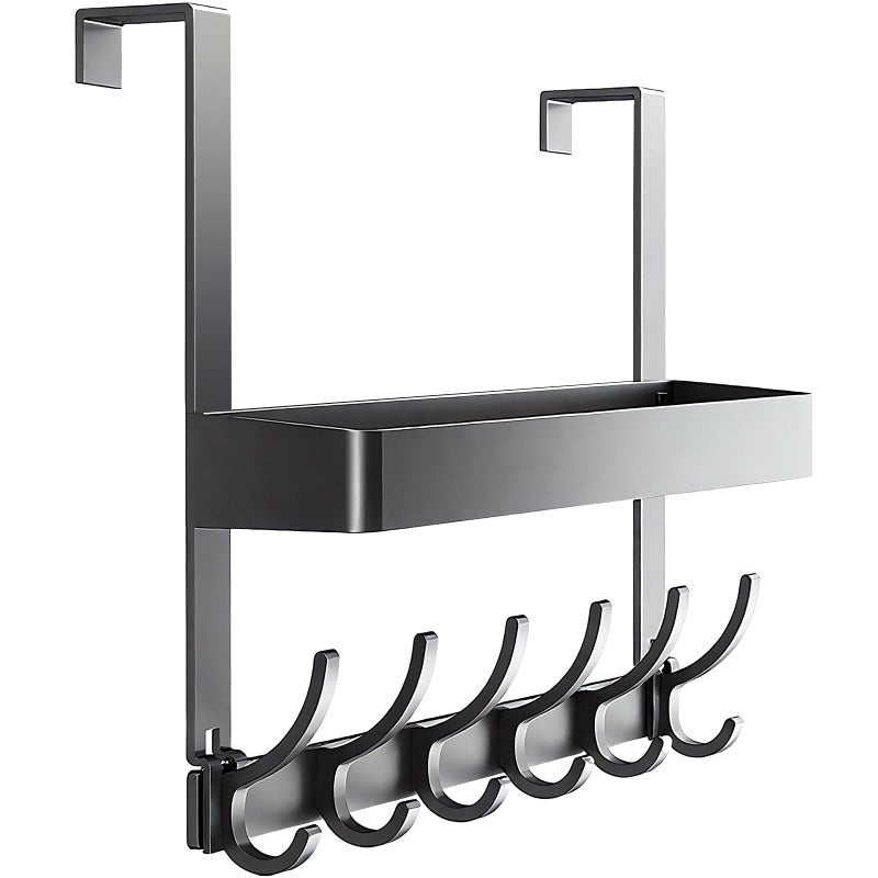 Inmorven Over The Door Hooks Organizer Hanger Storage with 6 Hooks 1 Mesh Baskets Back of Door Storage for Towels Coats Clothes Space Saving Hanging Rack for BathroomLiving RoomKitchen - Image 2