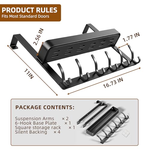 Inmorven Over The Door Hooks Organizer Hanger Storage with 6 Hooks 1 Mesh Baskets Back of Door Storage for Towels Coats Clothes Space Saving Hanging Rack for BathroomLiving RoomKitchen - Image 3
