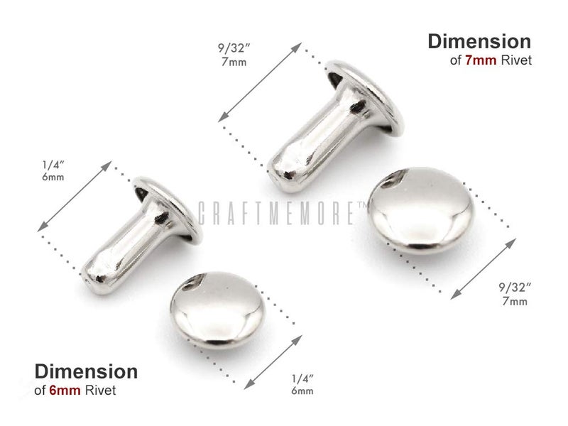 CRAFTMEMORE 100 Sets Double Cap Rivets Leather Rivet Tubular Metal Rapid Rivet Studs for Leather Craft VTDC (6 mm Cap, Gold) - Image 3