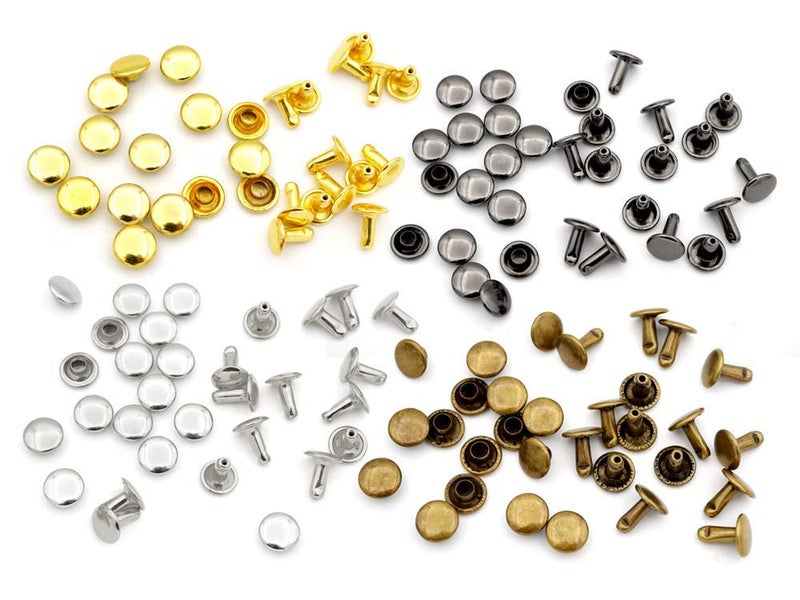 CRAFTMEMORE 100 Sets Double Cap Rivets Leather Rivet Tubular Metal Rapid Rivet Studs for Leather Craft VTDC (6 mm Cap, Gold) - Image 4
