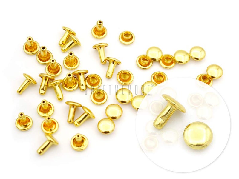 CRAFTMEMORE 100 Sets Double Cap Rivets Leather Rivet Tubular Metal Rapid Rivet Studs for Leather Craft VTDC (6 mm Cap, Gold) - Image 1