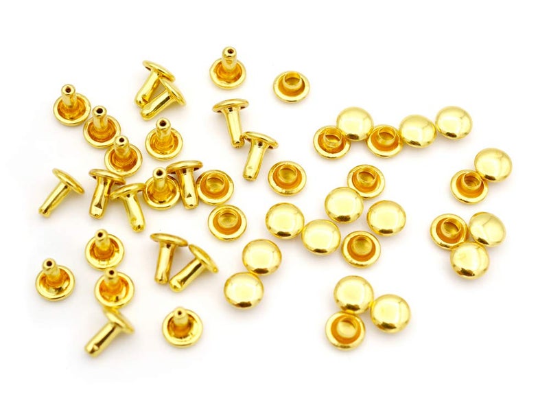 CRAFTMEMORE 100 Sets Double Cap Rivets Leather Rivet Tubular Metal Rapid Rivet Studs for Leather Craft VTDC (6 mm Cap, Gold) - Image 2