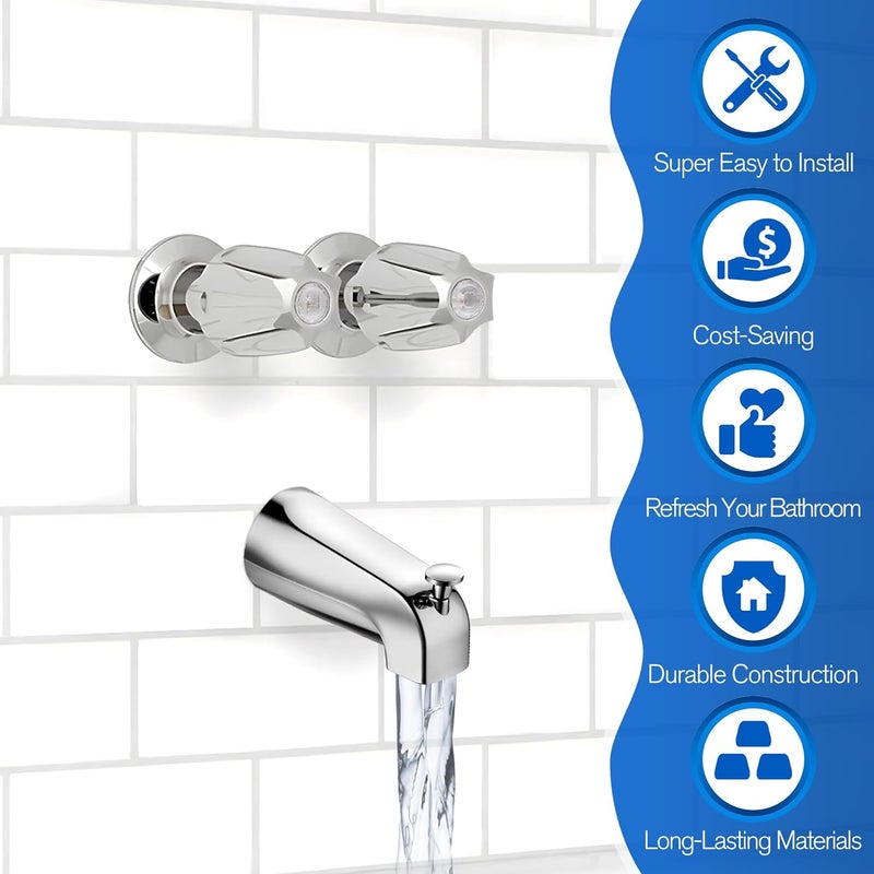 Enhon Bathtub and Shower 2 Handle Remodel Trim Kit Compatible with Pfister Verve Tub Shower, Bathtub Faucet Knob Replacement Include 1 Hot 1 Cold 2 Flanges (Polished Chrome) - Image 3
