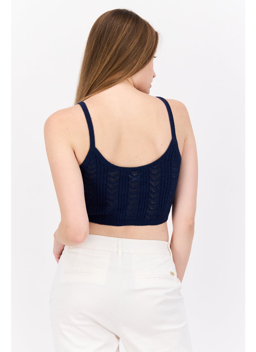 Cotton On Women U-Neck Sleeveless Textured Top, Navy  - Image 3