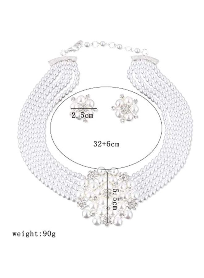 Stone Studded Pearl Necklace And Earrings Set - Image 3