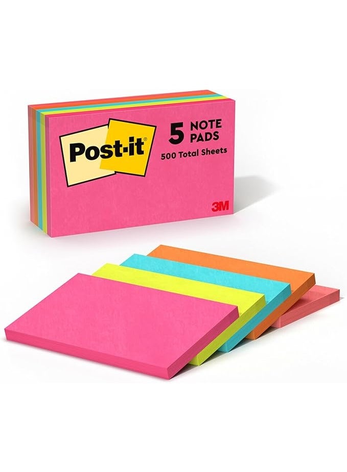 Post-it Notes Neon Colors 655-5PK 3 x 5 in (76 x 127 mm), 5pads/pack | Assorted Colors | Sticky Notes | For Note Taking, To Do Lists and Reminders | Clean Removal | Recyclable | 100 sheets/pad - Image 1