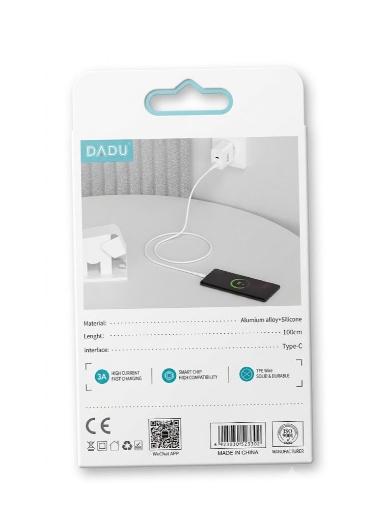 دادو كابل USB Type-C من السيليكون للشحن السريع ونقل البيانات (3 أمبير، 18 واط)، يتميز بمتانة عالية بفضل هيكله المصنوع من سبائك الألومنيوم وشريحة ذكية لضمان شحن سريع وآمن؛ متوافق مع هواتف أندرويد الذكية والأجهزة اللوحية وبنوك الطاقة (Power Banks)؛ كابل شحن من USB-A إلى Type-C بطول متر واحد. - Image 4