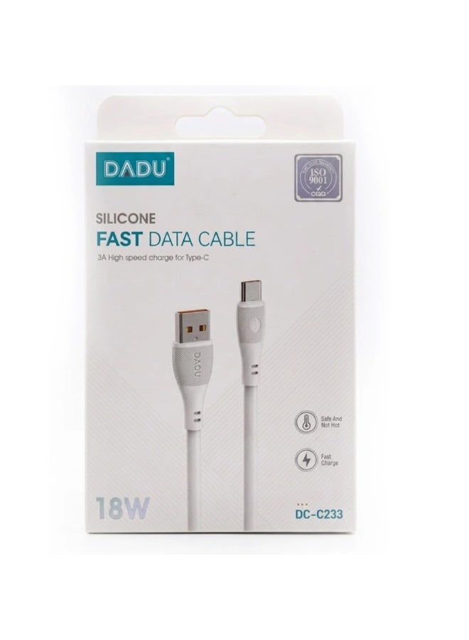 دادو كابل USB Type-C من السيليكون للشحن السريع ونقل البيانات (3 أمبير، 18 واط)، يتميز بمتانة عالية بفضل هيكله المصنوع من سبائك الألومنيوم وشريحة ذكية لضمان شحن سريع وآمن؛ متوافق مع هواتف أندرويد الذكية والأجهزة اللوحية وبنوك الطاقة (Power Banks)؛ كابل شحن من USB-A إلى Type-C بطول متر واحد. - Image 3