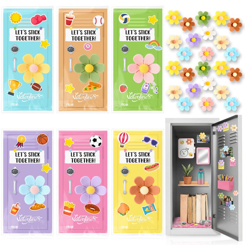 Saysurey 24 Pcs Valentines Day Gift Cards and 24 Pcs Flower Fridge Magnets for Valentines Day School Exchange Gifts Classroom Prizes February Party Favors Supplies - Image 1